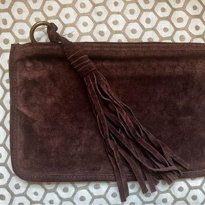 Lucky Brand Chocolate Suede Zipper Pouch (Clutch). Never used.